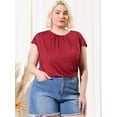 thumbnail image 2 of Women's Plus Size Round Neck Ruched Short Sleeve Blouse Summer Casual Top Burgundy 2X, 2 of 5