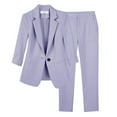 thumbnail image 3 of Womens Suits Two Piece Set Business Solid Button Long Sleeve Bussiness Casual Wide Leg Pants Work Suit With Pocket Purple M, 3 of 3