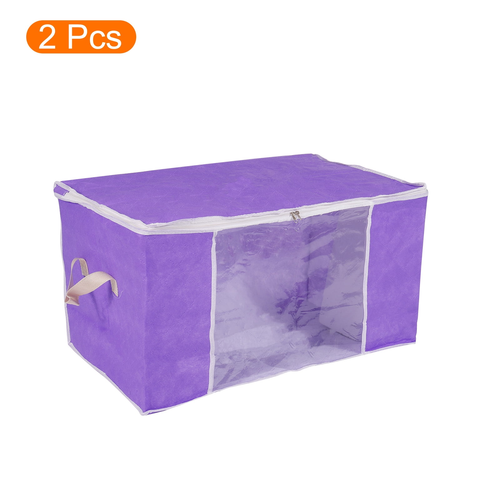 Unique Bargains Clothes Storage Bag Foldable Closet Organizers with Handles Purple