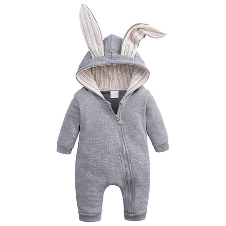 

ZHAGHMIN Baby Boy Fleece Romper Hooded Solid Rabbit Jumpsuit Clothes Girls Ear Zipper Boys Baby Boys Romper&Jumpsuit Toddler Fringe Romper Baby Boy Summer Pajamas Suit Romper For Baby Boy Gender Neu