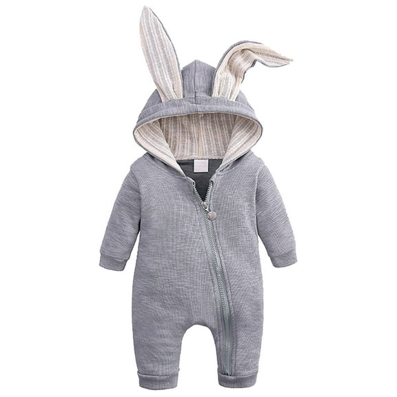 XYIJANI Clearance Baby Boy's Clothing Ear Clothes Boys Rabbit Baby Solid Romper Jumpsuit Girls Hooded Zipper Infant Boys Romper&Jumpsuit Baby Onesies (Gray,66)
