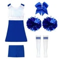 thumbnail image 5 of iiniim Kids Girls Cheerleading Dance Outfit Dress with Shorts Bowknot Headwear Set A Royal Blue A 8, 5 of 7