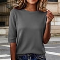 thumbnail image 2 of Sillenn Women's Crew Neck Elbow Length Sleeve Knit Seamless T-Shirts Soft Lightweight Basic Pullover Sweater Casual Loose Fit Shirts Basic Tee Shirts Summer Dressy Casual T-Shirts Dark Gray 3Xl, 2 of 9