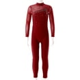 thumbnail image 3 of YiZYiF Girls Juniors Shiny Rhinestone Dance Jumpsuit Full Body Mesh Sleeve Gymnastics Bodysuit Burgundy 12, 3 of 7