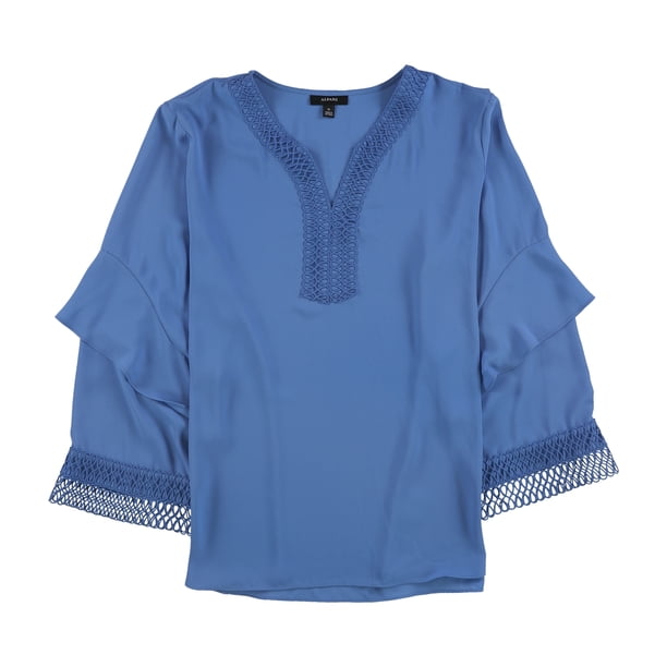 Alfani Blusa túnica con ribete de ganchillo para mujer, azul, 0X