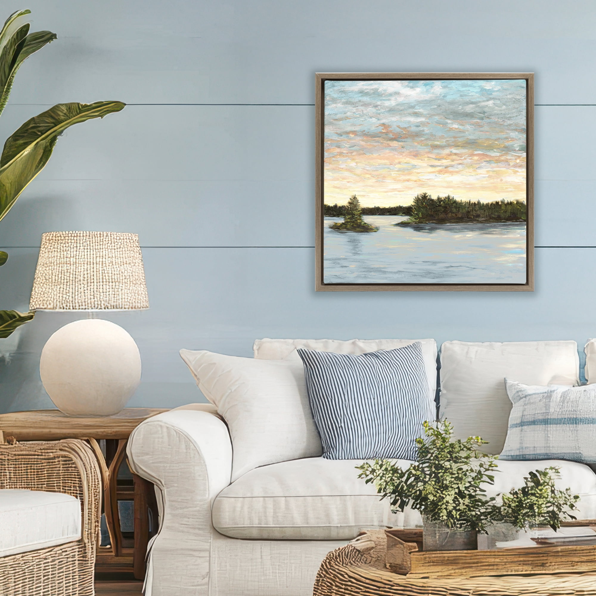 Stupell Industries Lake Shore at Sundown Brown Framed Floater Canvas Wall Art, design by Julie DeRice