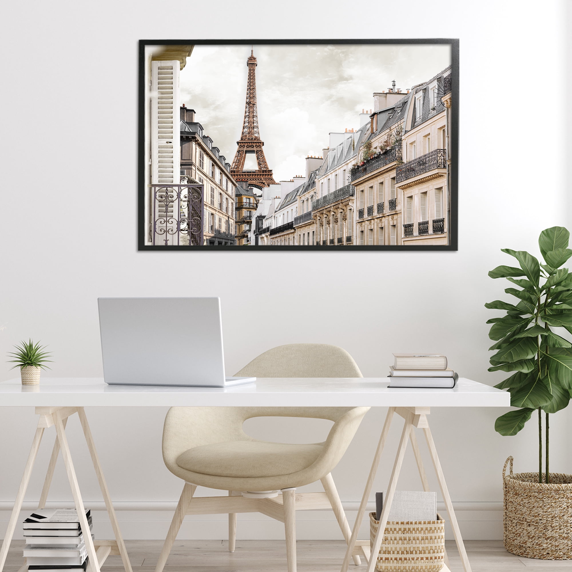 Stupell Industries Eiffel Tower Through Parisian Balconies Black Framed Giclee Art, design by CAD Designs