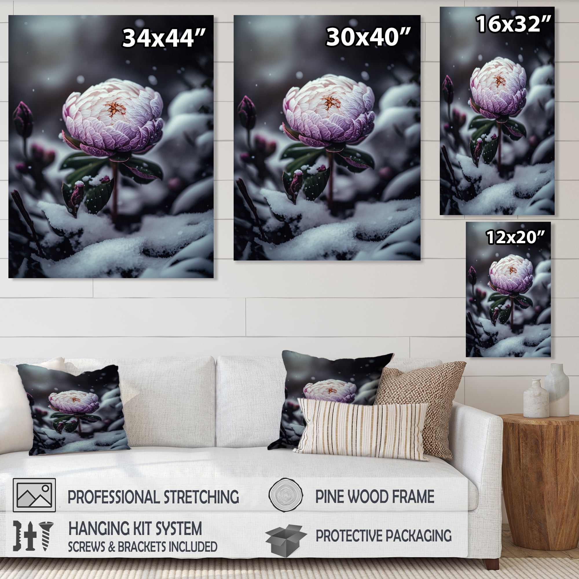 Designart A Blooming Puple Peony Flower In Winter II Canvas Wall Art