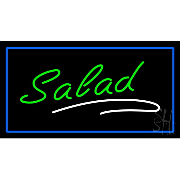 Green Salad Blue Border LED Neon Sign 13 x 24 - inches, Clear Edge Cut Acrylic Backing, with Dimmer - Bright and Premium built indoor LED Neon Sign for restaurant window and interior decor.