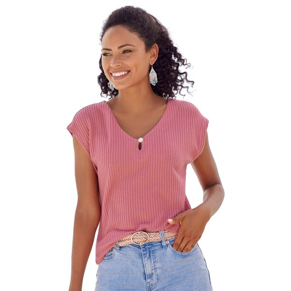 LASCANA Women's 2 Pack Waffle Knit Tops Buttons