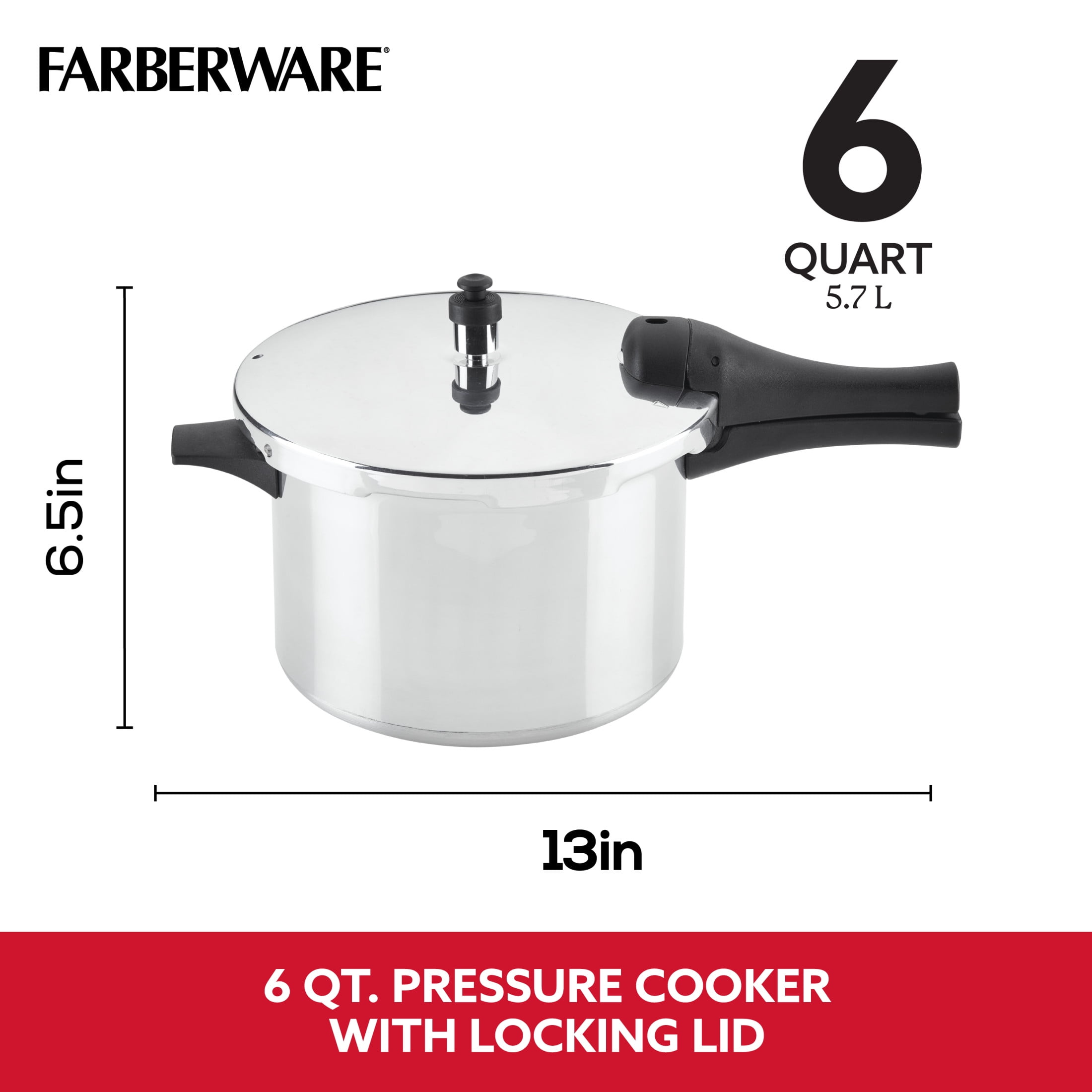 Farberware 6-Quart Aluminum Stovetop Pressure Cooker, 15 PSI