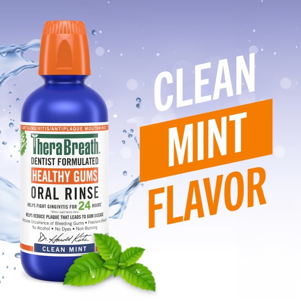4 Pack - TheraBreath Healthy Gums Mouthwash, Antigingivitis Oral Rinse, Clean Mint, 16 fl oz