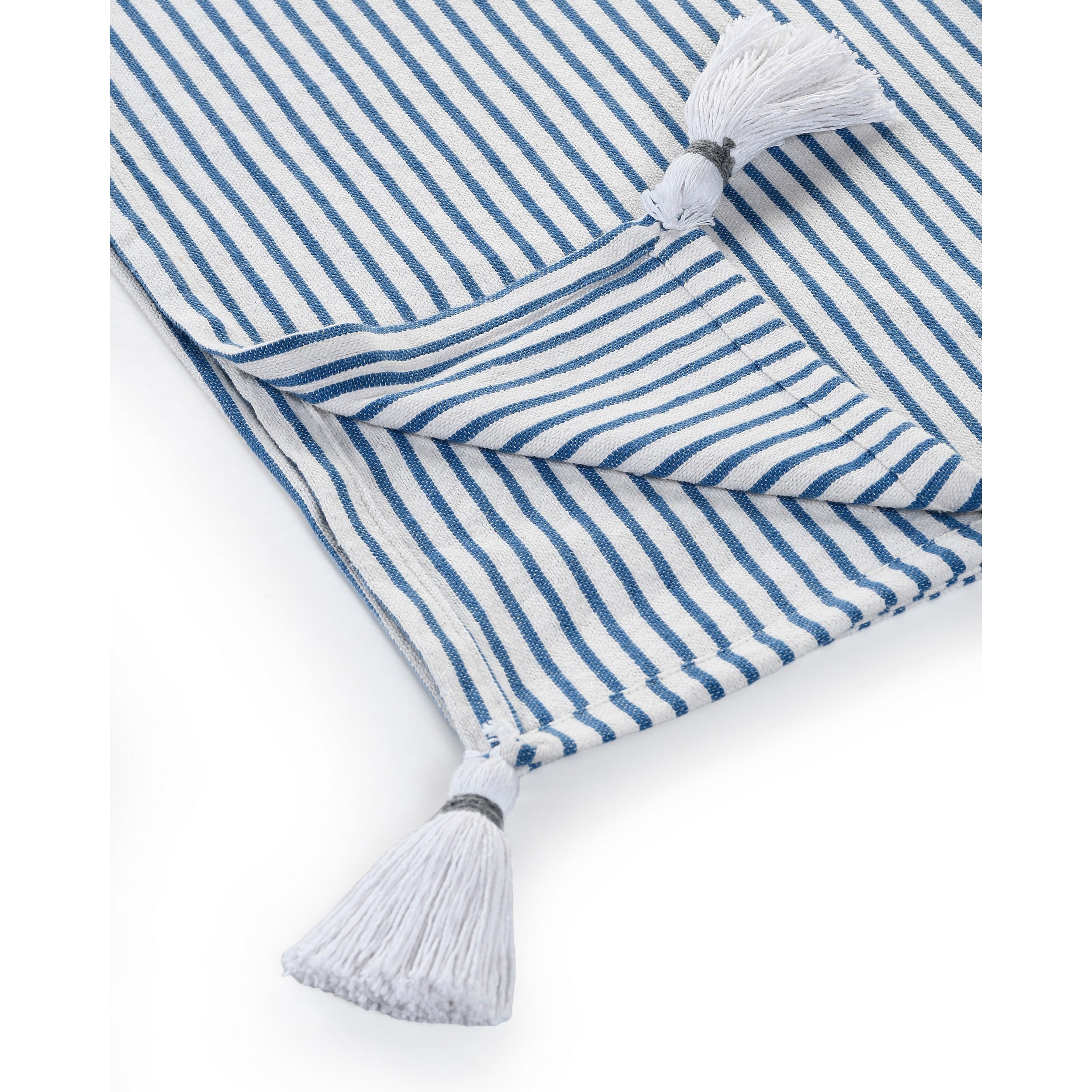 Ox Bay Hampton 50" x 60" Blue/White Striped Cotton Adult Decorative Throw Blanket