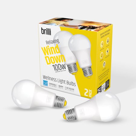 Brilli Wind Down LED Circadian Wellness Light Bulb  16.5 Watts (100W Equivalent) A21 E26 Base  Dimmable  Warm White  2-Pack