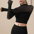 thumbnail image 4 of YUGYXL Sheer Mesh Crop Tops for Women Seamless Workout Top Long Sleeve Athletic Shirts Gym Yoga T-Shirt Sports Tees Black XXL, 4 of 5