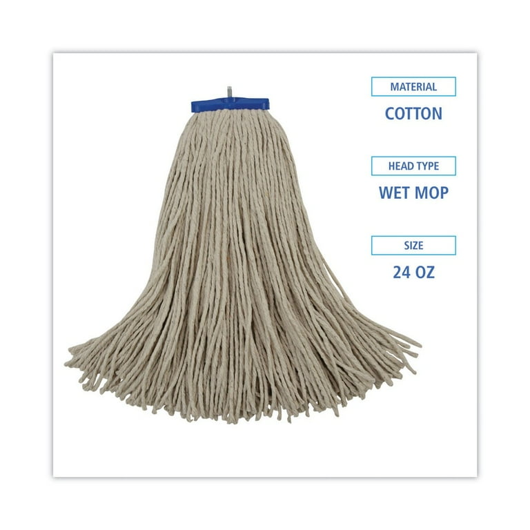 Cut-End Lie-Flat Wet Mop Head, Cotton, 24oz, White, 12/Carton Cut-End Lie-Flat Wet Mop Head, Cotton, 24oz, White, 12/Carton