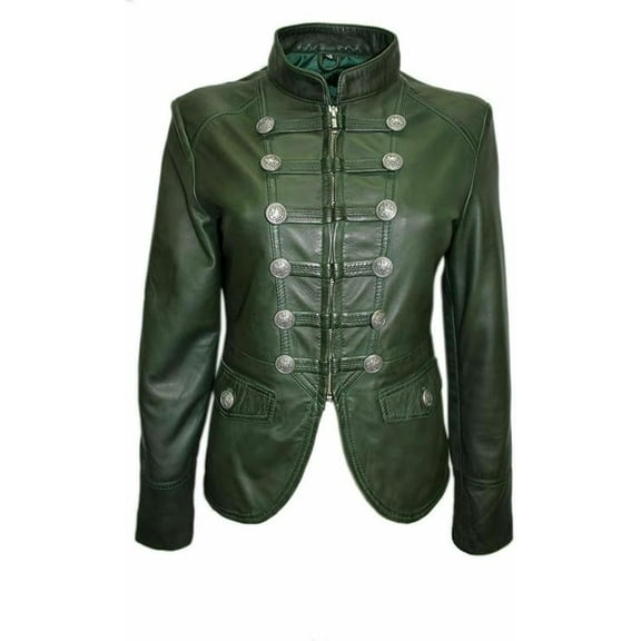 Women's Genuine Green Lambskin Leather Motorcycle Jacket Christmas Stylish Coat W496