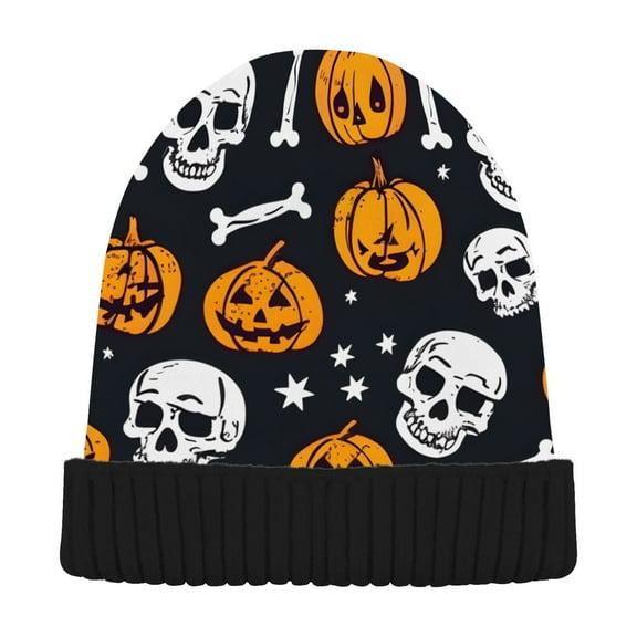 joogoo Pumpkin Skeleton Halloween Beanie Hats Men Women Cuffed Skull Cap Winter Warm Knit Thick Beanies