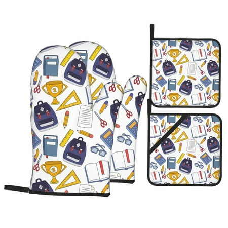 

Oven Mitts and Pot Holders 4 Piece bag ruler pen Print High Heat Slip Resistant Oven Mitt and Trivets Set Kitchen Oven Glove Pot Holders for Cooking Baking Grilling