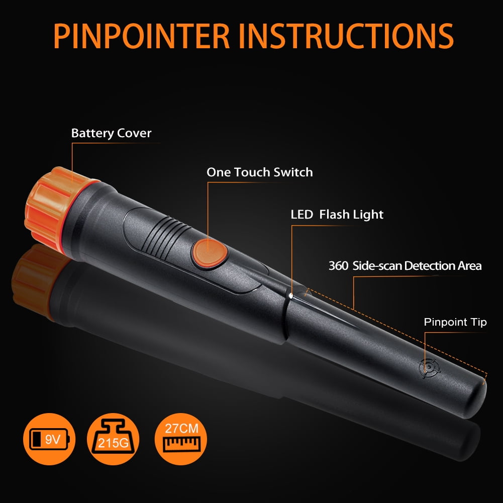 Metal Detector Pinpointer, IP68 Fully Waterproof Handheld Pin Pointer Wand with 360° Search, 3 Modes (Vibration/Buzzer), High Accuracy Treasure Hunting Tool with Belt Holster for Adults & Kids