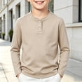 thumbnail image 5 of Resicozy Boys Long Sleeve Henley Shirt for Kids, Casual Solid Color, Fall Winter Clothes 2-12 Years Khaki 110, 5 of 6