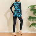 thumbnail image 3 of Jinhomg Rash Guard Swimwear for Women Elegant Floral Print Long Sleeve Swimsuits Tops with Bottom 2 Piece Modest Summer Beachwear 90% off Clearance Sale Blue M, 3 of 6