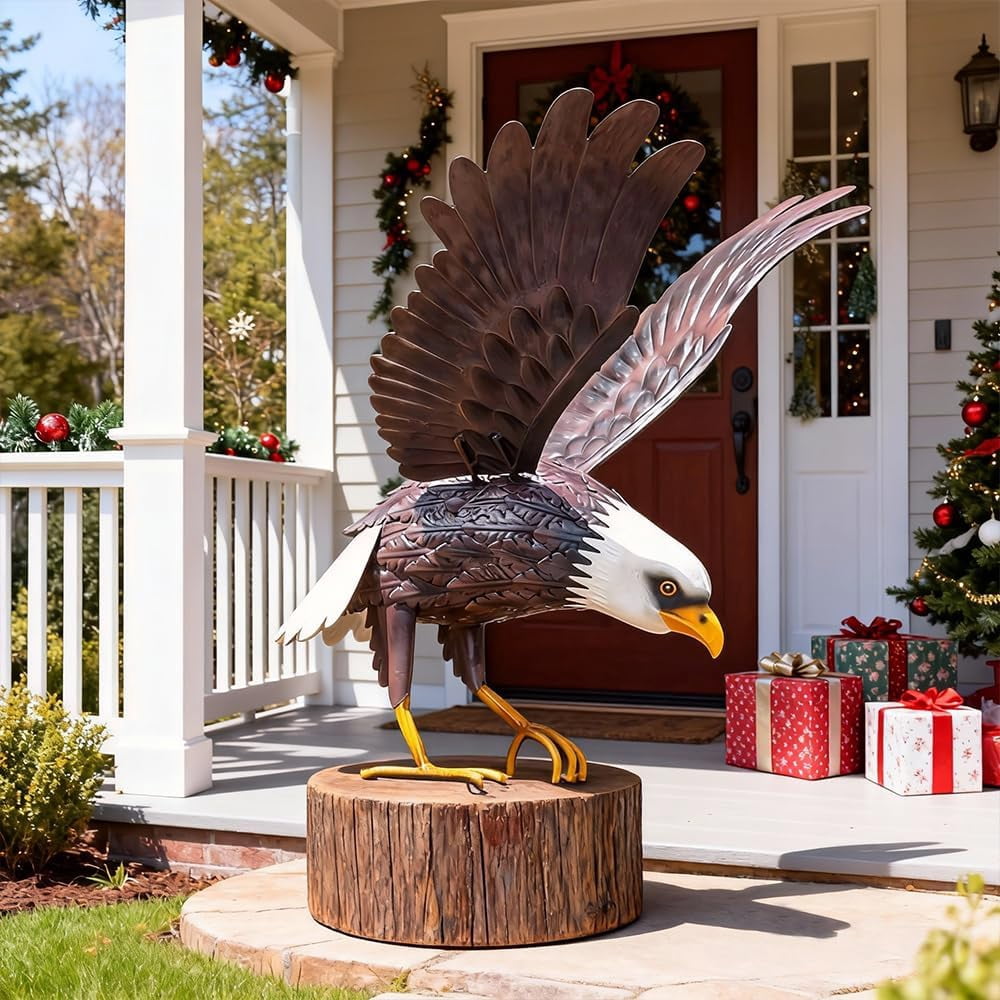 Metal Bald Eagle Large Outdoor Statues Garden Decor Sculptures Statues Outdoor Majestic America Eagle Bird Decor for Patio Yard and Lawn, 17-Inch Wide, Man Gift