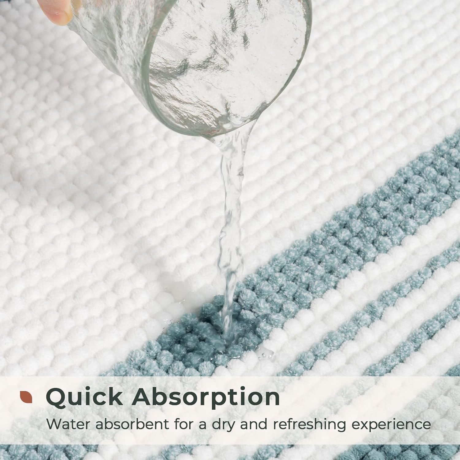 Stripe Chenille Bathroom Rugs Sets 2 Piece 17"x24"+20"x32", Soft Bath Mats for Bathroom Floor Non-Slip, Washable Bath Rugs Set, Water Absorbent Shower Floor Mat, Aqua Blue and White