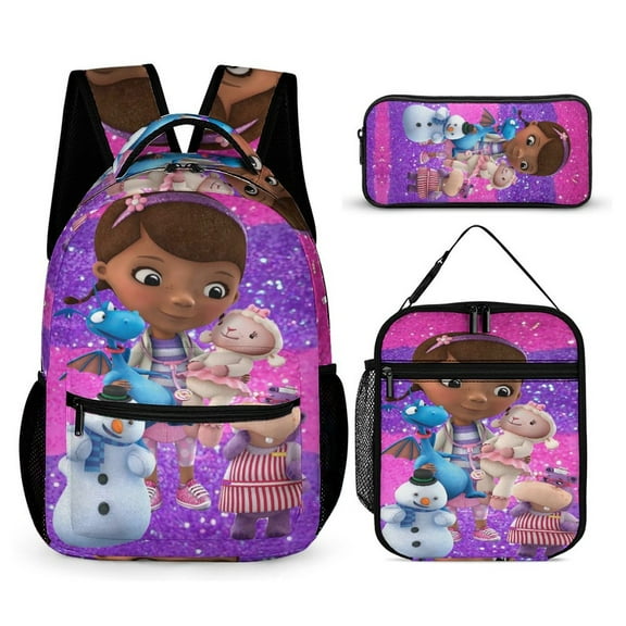 Doc Mc-Stuffins Backpacks 3pcs Set Laptop Shoulder Bags Casual Daypack Lunch Bag Pencil Case Travel Hiking Work