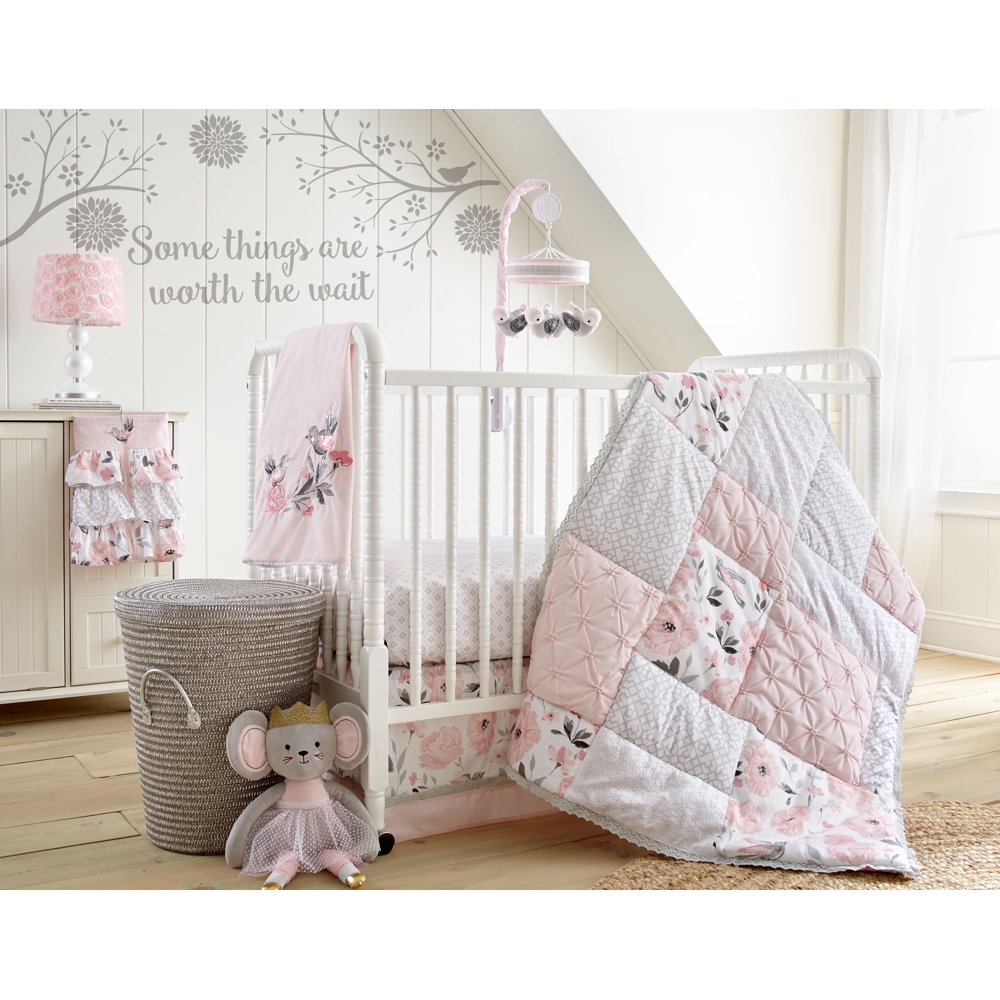 Levtex Baby Elise Crib Bed Set Baby Nursery Set Pink, Grey and