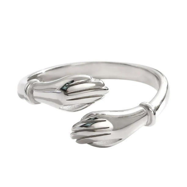 Anillo De Abrazo De Pareja, Anillo De Abrazo De Amor De Plata De Ley 925, Anillo Abierto Ajustable Retro, Regalo Para Mujer, Madre, Esposa, Novia, Amante Noticed AP007441-02