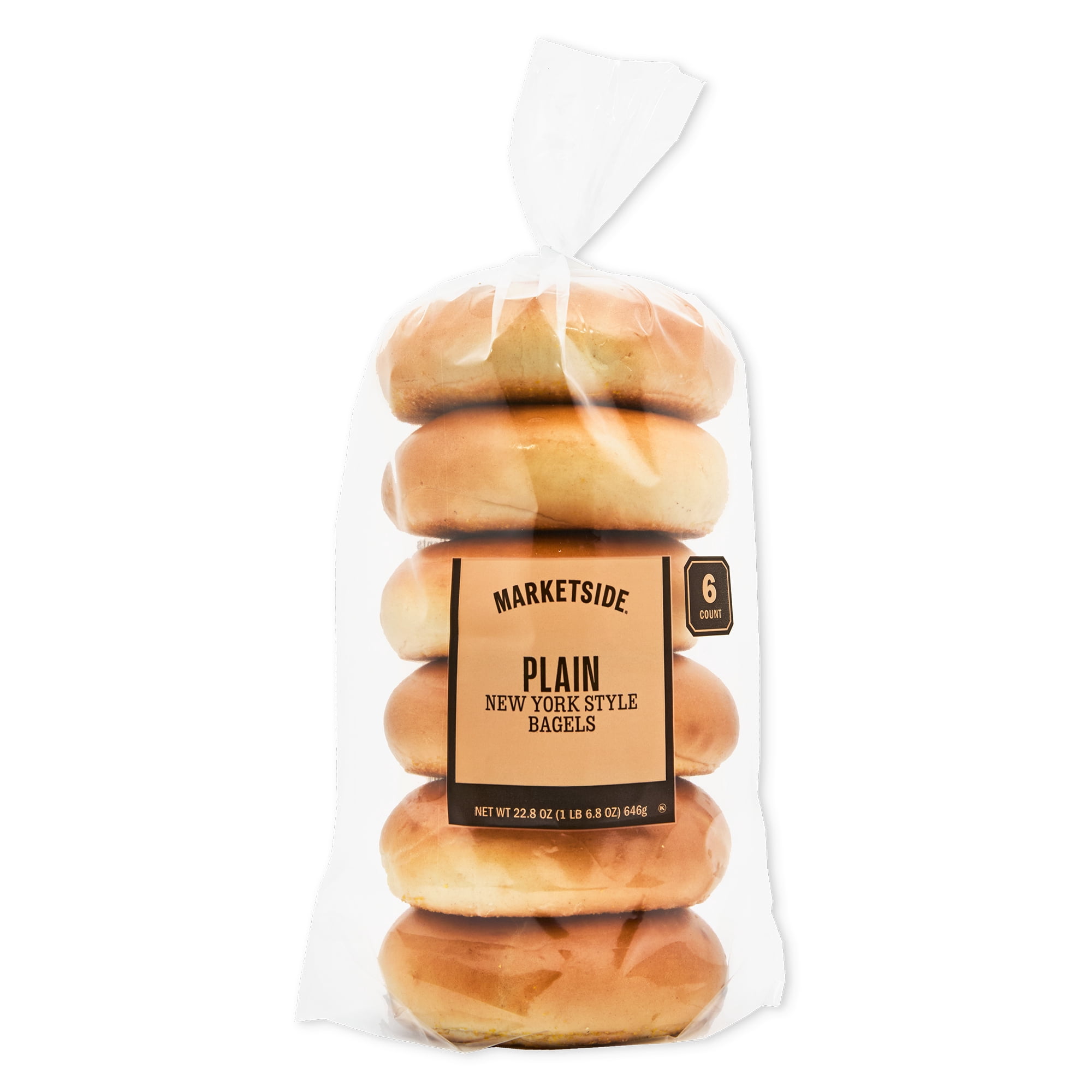 Marketside Fresh Plain Bagels, 22.8 oz, 6 Count