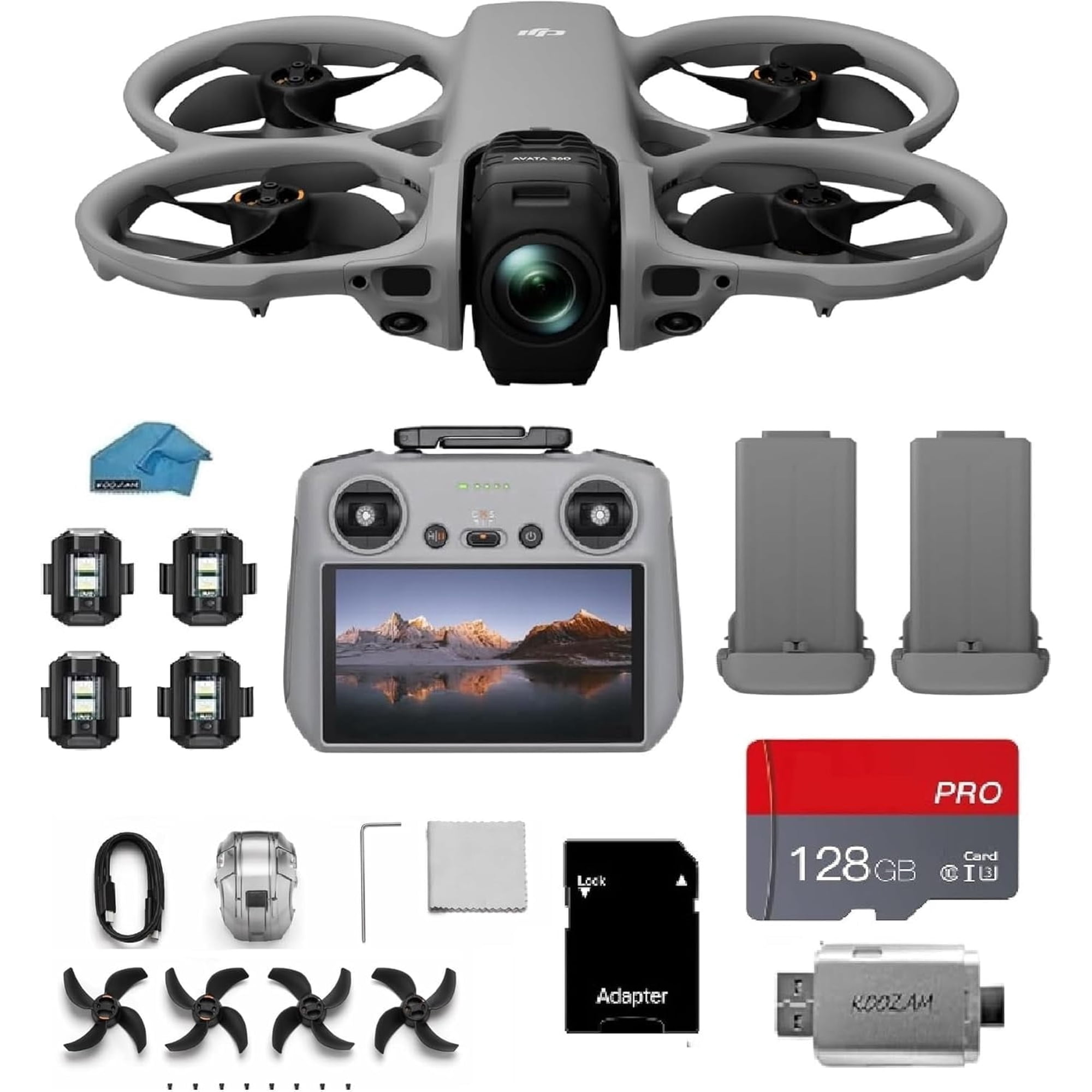 DJI Avata 360 FPV Drone with RC 2 Controller (Built-In Screen) | 2-Battery Bundle | 360° Immersive 4K Camera Drone with Propeller Guards & 128GB MicroSD Card