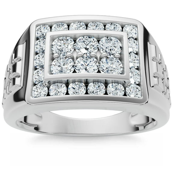 Pompeii 1 Ct Men's Diamond Cluster Nugget Detail Ring in 10k White Gold (G/H,I1-I2)