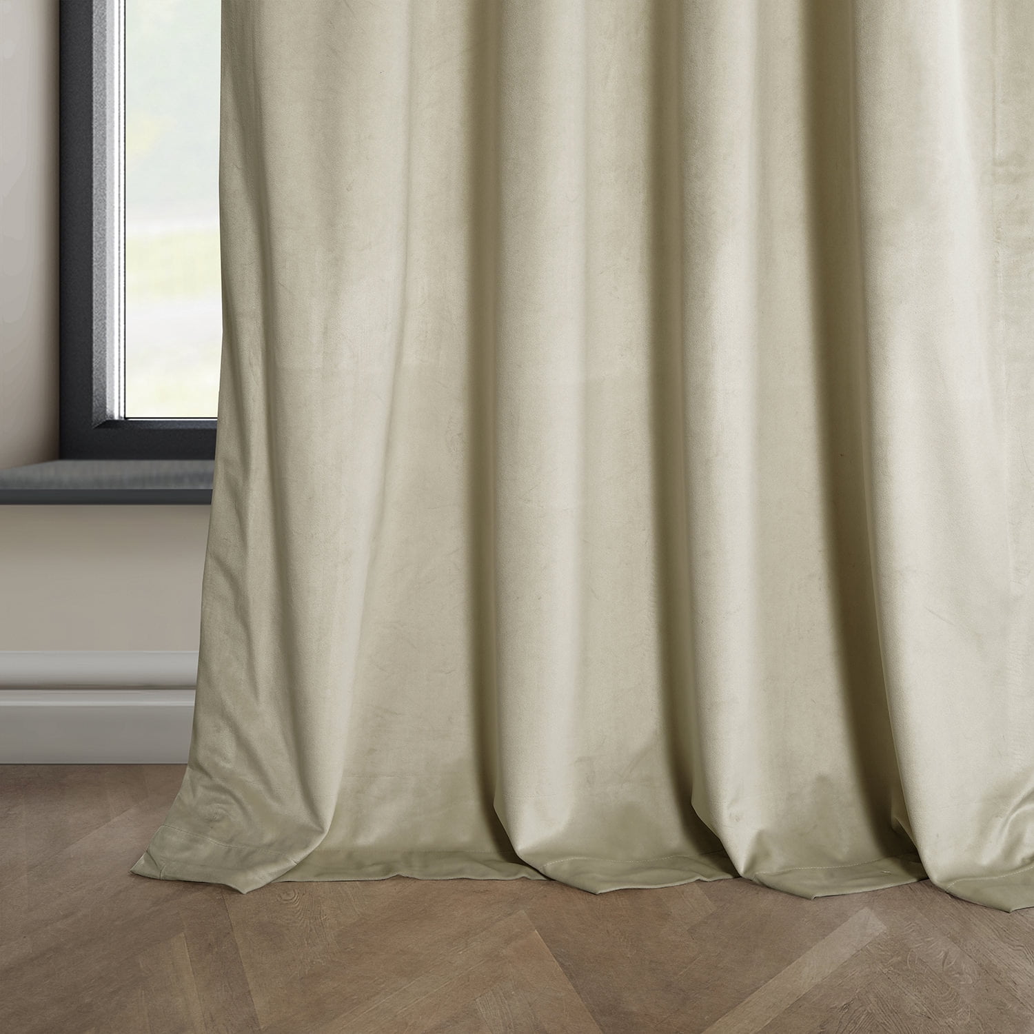 Half Price Drapes Signature Angora Beige Plush Velvet Hotel Blackout Curtains(1 Panel), 50W X 108L