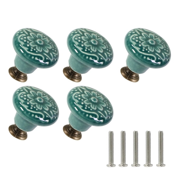 Minzimin Ceramic Knobs 5 Pack Flower Drawer Pulls Vintage Cabinet Knobs - Antique Dresser Pulls with Screws for Closet Drawer Cupboard Cabinet and DIY Home
