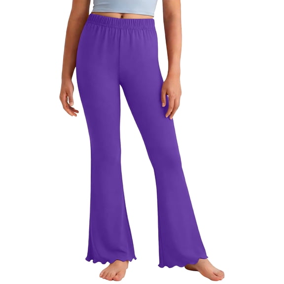 zbxnLI Girls Flared Leg Pants Cotton Elastic Waisted Ruffle Yoga Sports Leggings Pants Trendy Casual Trousers 4-16 Years