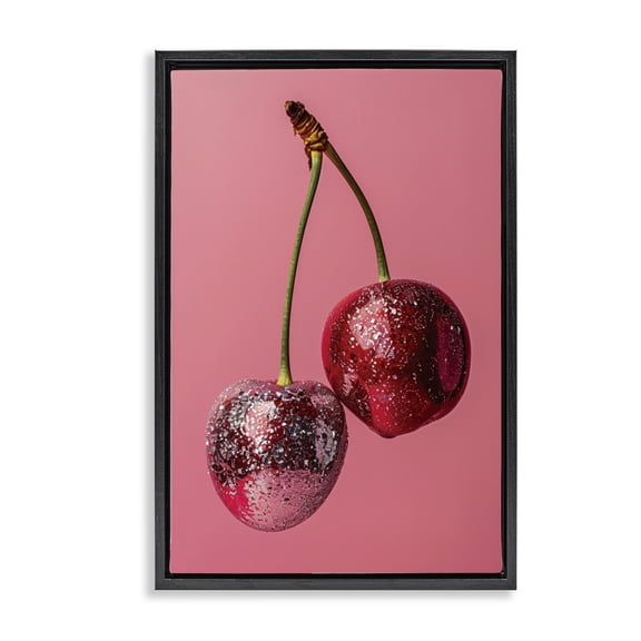 Stupell Industries Dazzling Cherry Pair Food & Beverage Painting Black Floater Framed Canvas Art Print Wall Art, 17 x 25
