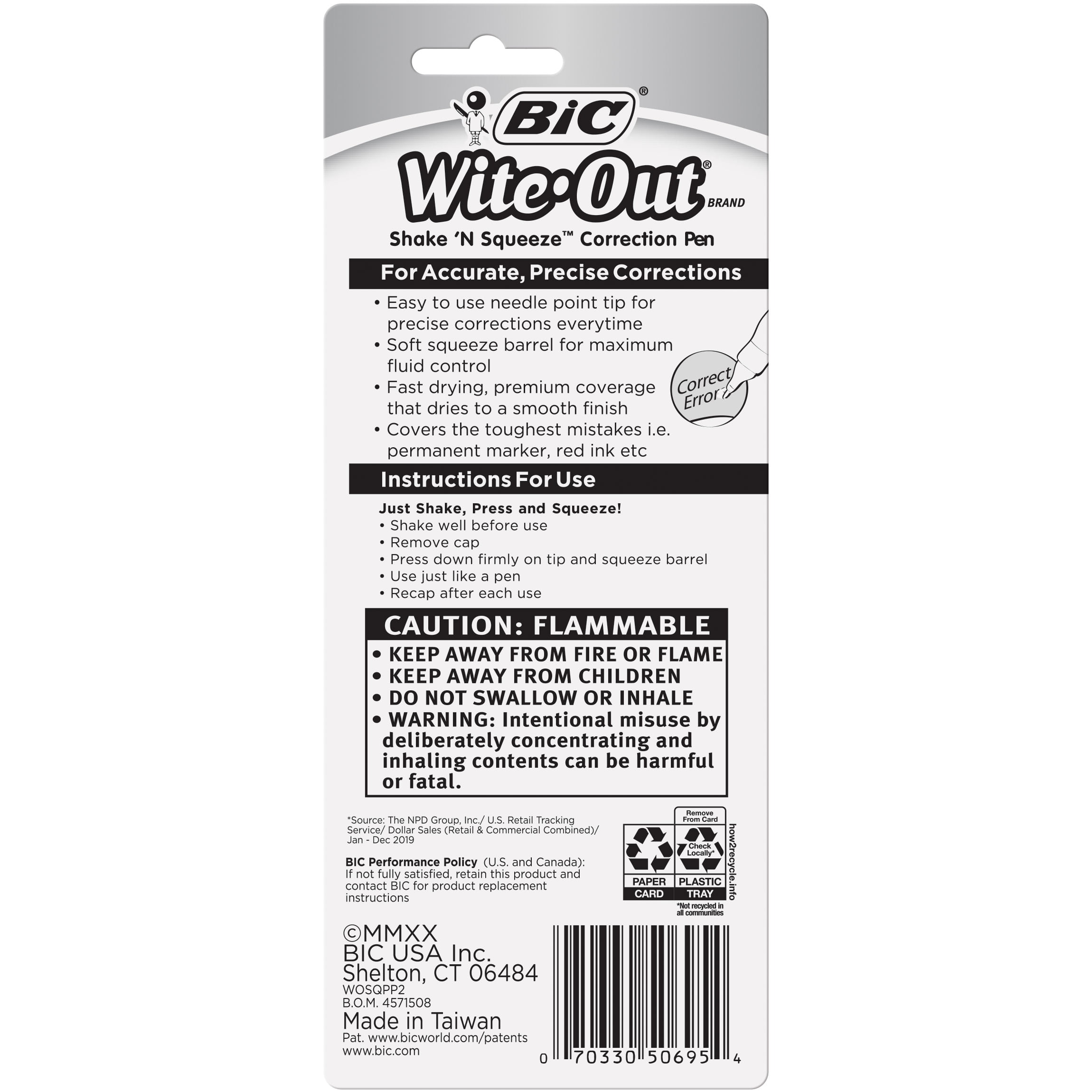 BIG 8ml* **GENUINE** BiC White Out Correction Pen Wite-Out Pen Shake 'n  Squeeze