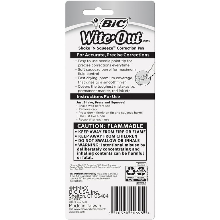 Wite-Out Shake n' Squeeze Correction Pens - Tip Applicator - 8 mL - White -  6 / Box - Bluebird Office Supplies