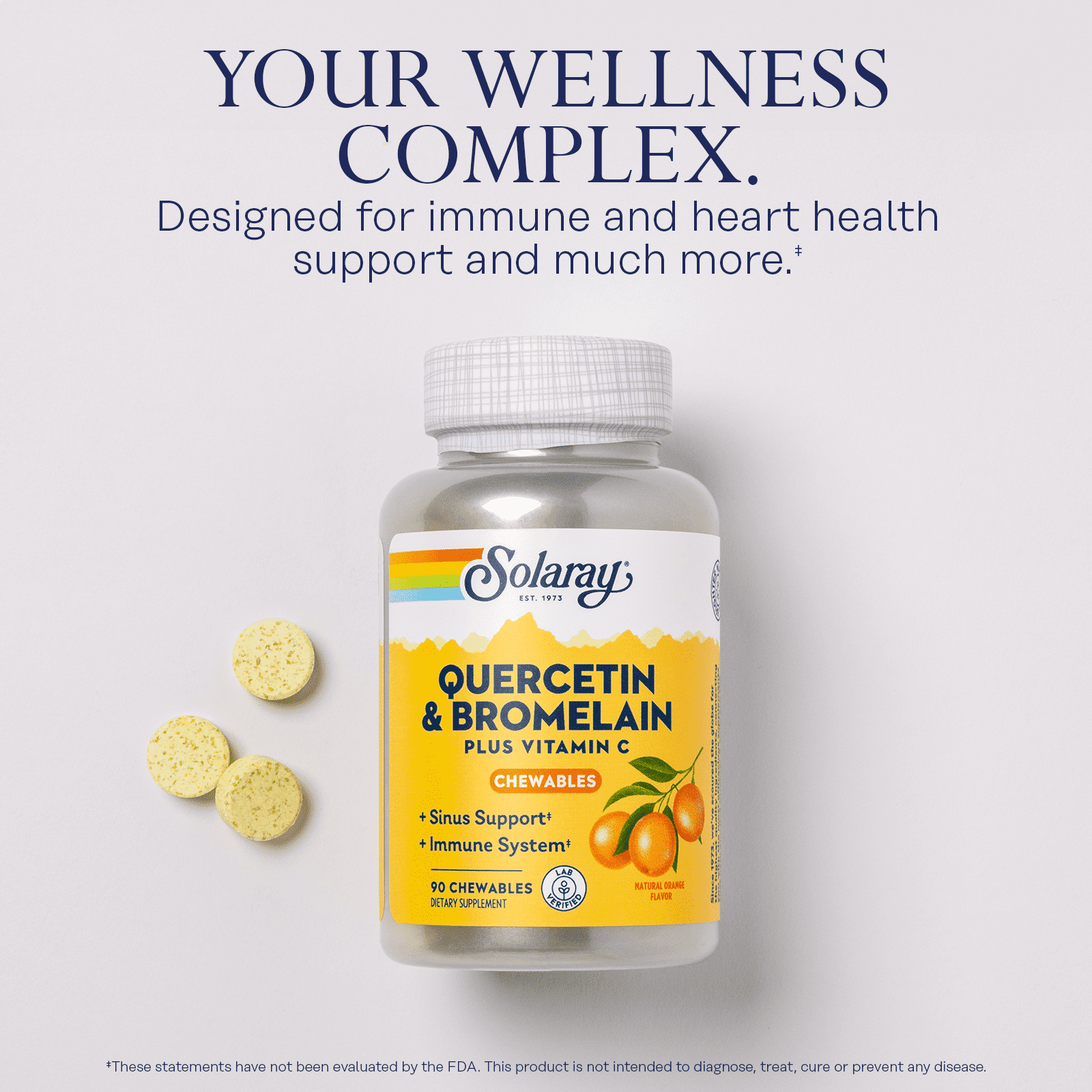 Solaray QBC Plex Chewables | Quercetin & Bromelain Plus Vitamin C | Immune & Respiratory Health Support | 90ct, 30 Serv.
