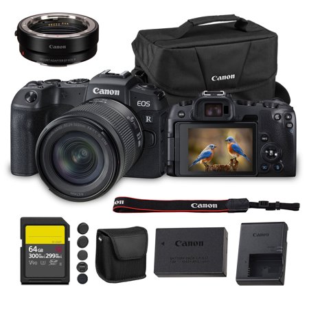 Canon EOS RP Mirrorless Camera with 24-105mm f/4-7.1 Lens | 26.2MP Full-Frame Sensor Dual Pixel AF & 4K Video | For Travel & Portrait Photography (3380C132) + Adapter EF-EOS R + 64GB Card + More