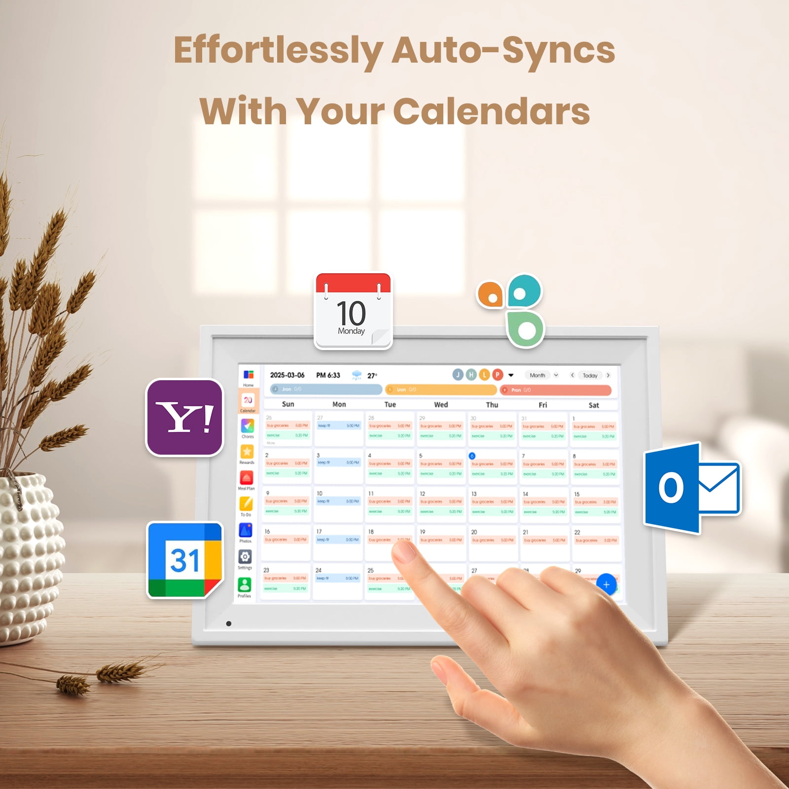 10.1 Inch Smart Digital Calendar with Google Outlook iCloud Calenday Sync, 3GB RAM, 32GB Storage, Family Task Rewards and Daily Planner Calndar, Touchscreen Calendar for Home and Office
