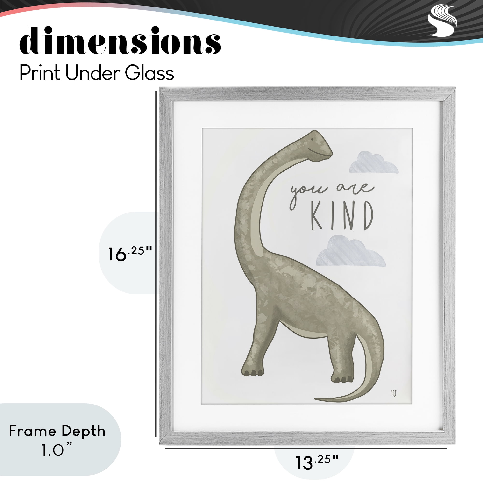 Stupell Industries You Are Kind Dinosaur Gray Framed Print Under Glass, design by Elizabeth Tyndall