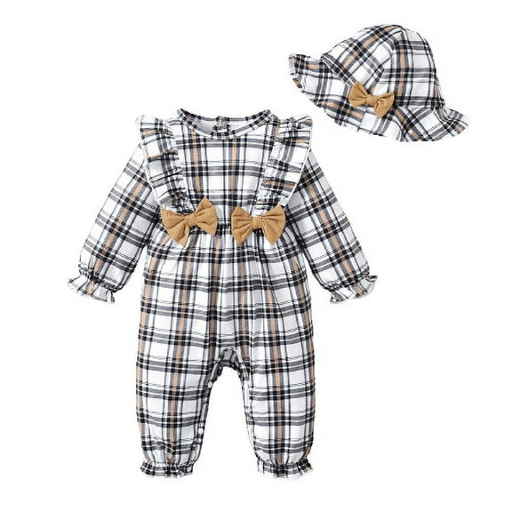 Mikrdoo Baby Girls Winter 1 Months Girls Romper Plaid Jumpsuit 3 Months Girls Bow Bodysuit With Hat Black