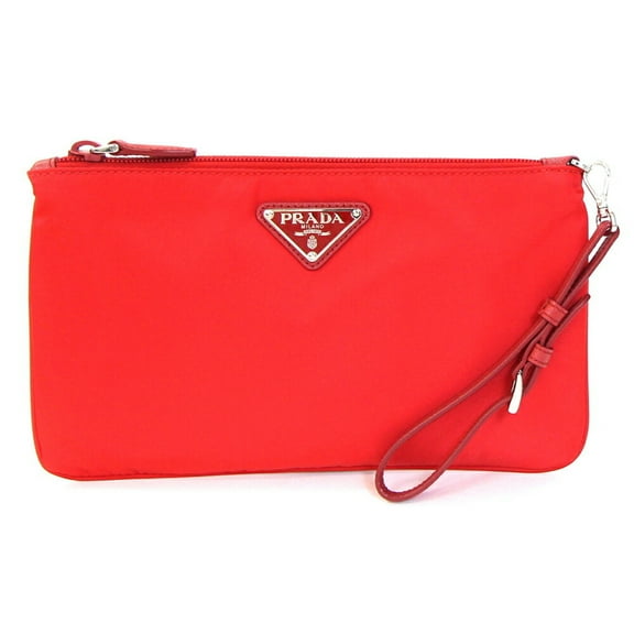Pre-Owned Prada Clutch Bag 1NH545 Red Nylon Leather Flat Pouch with Hand Strap... (Good)