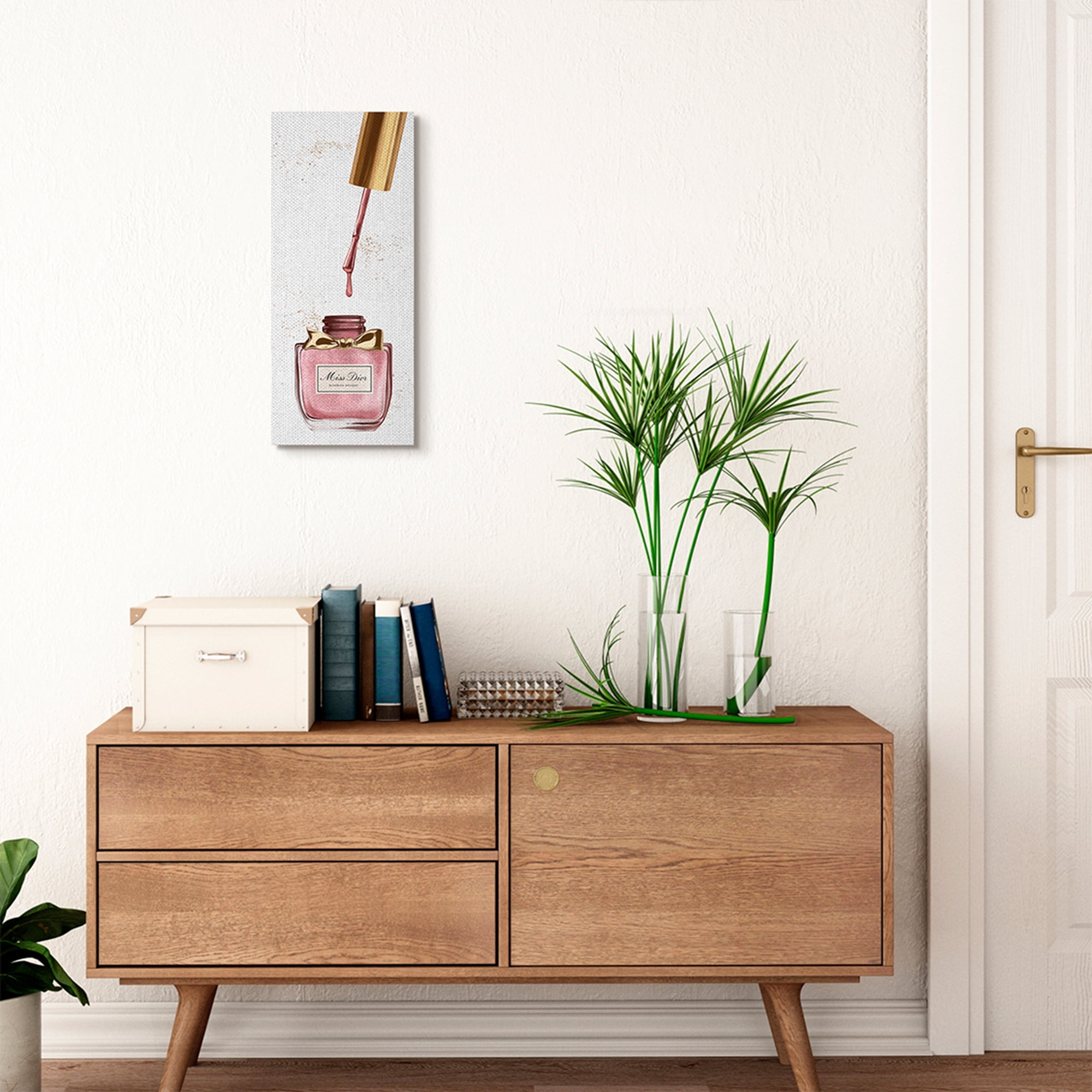 Stupell Industries Makeup Nail Polish Brush Gold Pink Fashion Design Canvas Wall Art by Ziwei Li