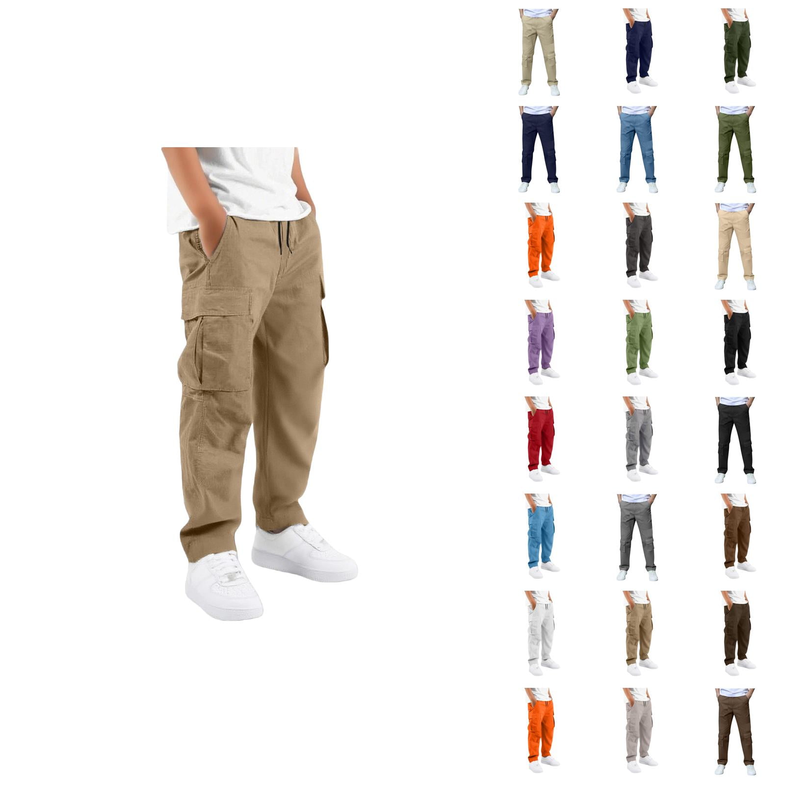 Boys Uniform Pants Baggy Pull On Uniform Pants Casual Back To School Clothes | Drawstring Elastic Waisted Hiking Pants Trousers Sweatpants With Multi Pockets 7-8