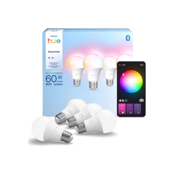 Philips Hue White and Color Ambiance Essential - LED light bulb - shape: A19 - E26 - 8.8 W (equivalent 60 W) - 16 million colors/warm to cool white light - 2200-6500 K (pack of 4)