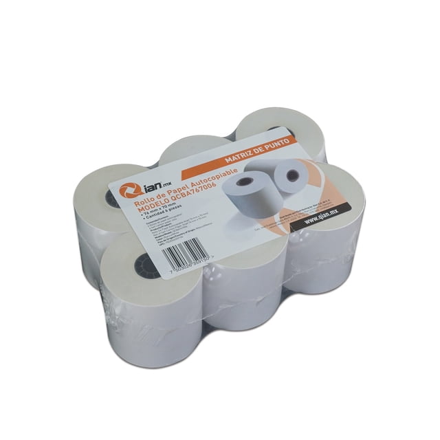 Rollo de papel Qian QCBA767006 Anjet autocopiable 76 x 70mm paquete de 6 piezas cierre estándar centro panal
